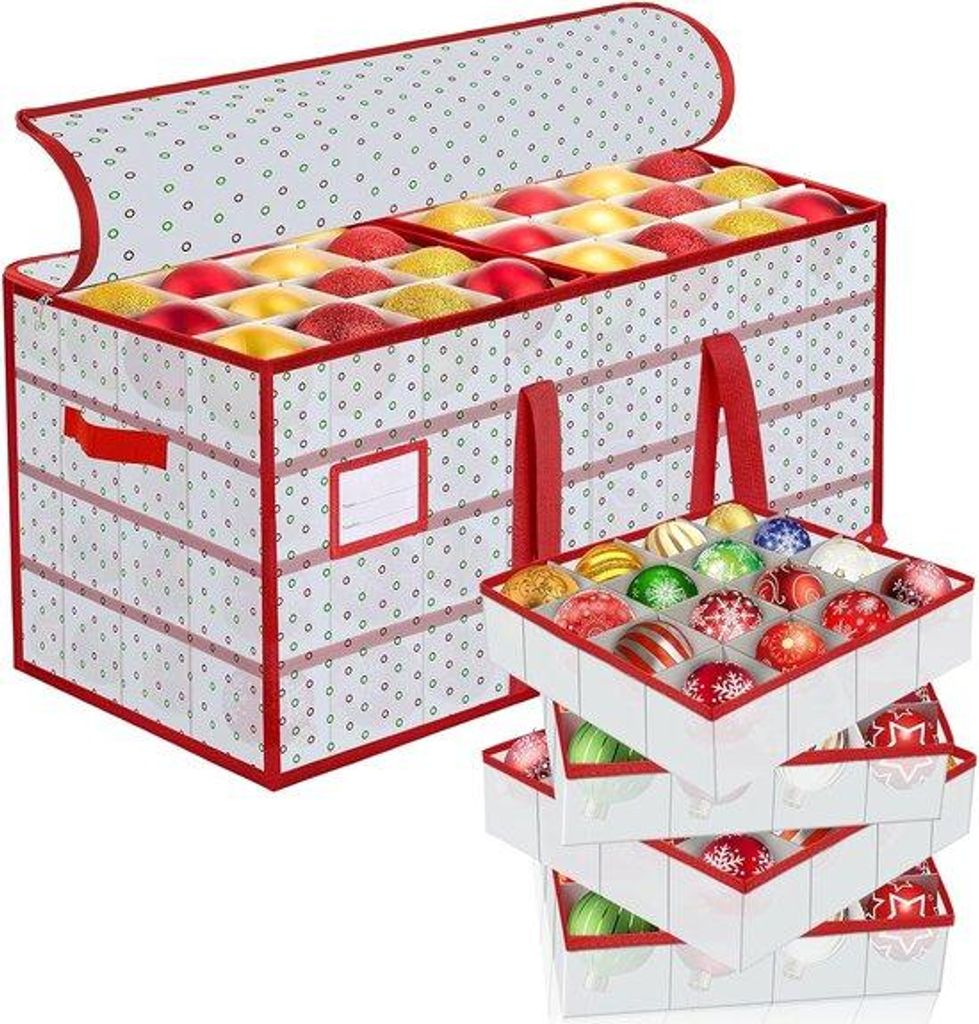 Famanu Aufbewahrungsbox für Weihnachtskugeln - mit verstellbaren Trennwänden - 8 Fächer - für 128 Kugeln - 65 x 65 x 34 cm