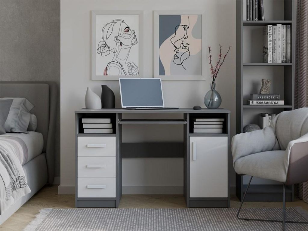 Schreibtisch Delta Anthrazit Weiss 120 Cm 3 Schubladen Produktbild 