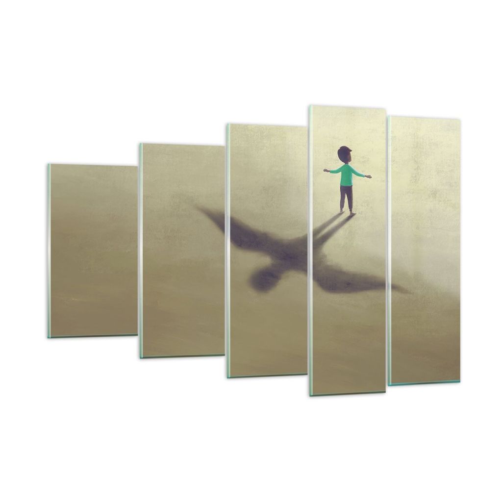 Bilder auf glas - 5 Teile - Kind Symbol Vogel - 150x100cm - Glasbilder - Wandbilder - Bilder - zum Aufhängen bereit - Wanddekoration aus Glas - Gl...