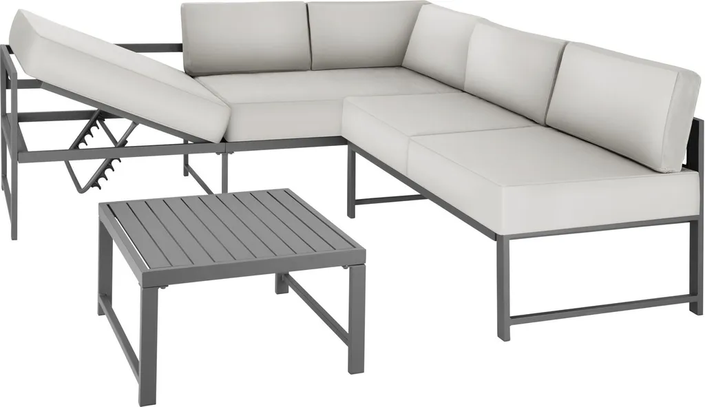 Salon de jardin Faro gris en aluminium robuste avec dossiers réglables confort
