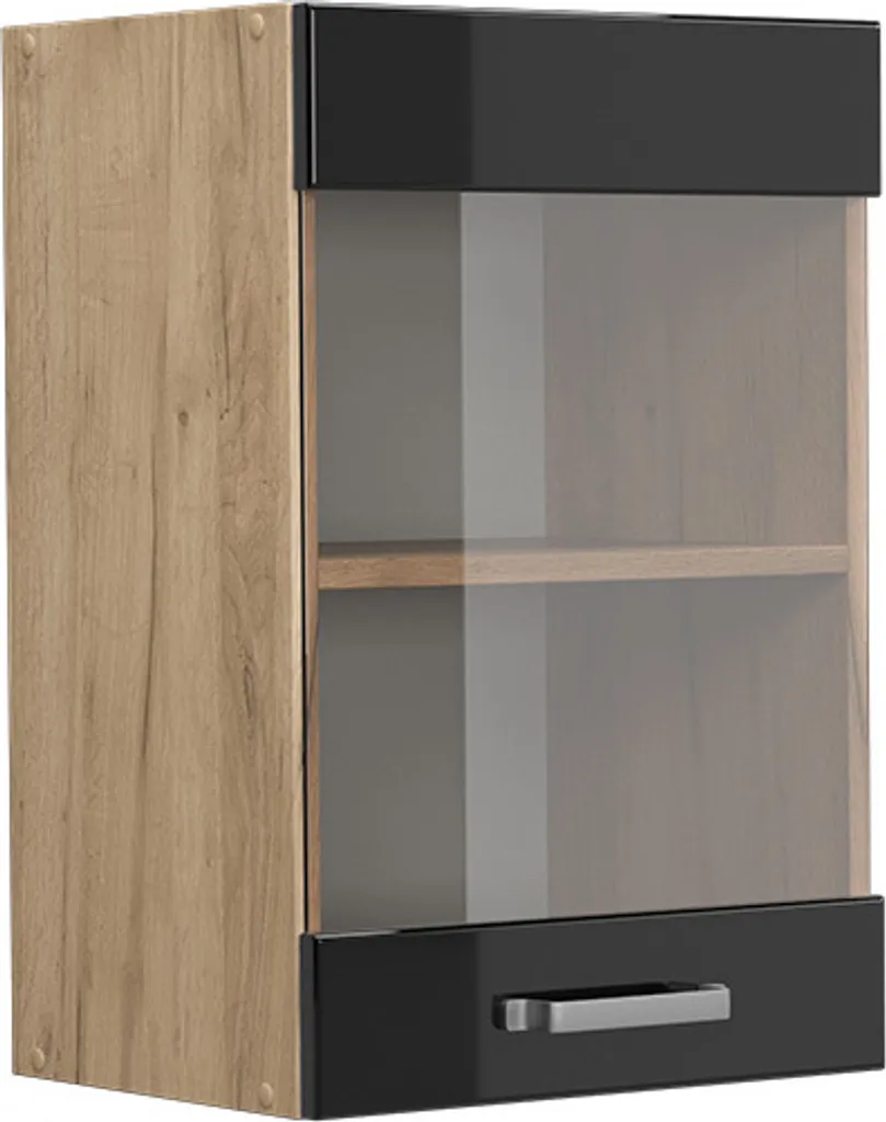 Modulo Pensile Cucina Vicco R-Line 40cm Vetro Nero Lucido Quercia