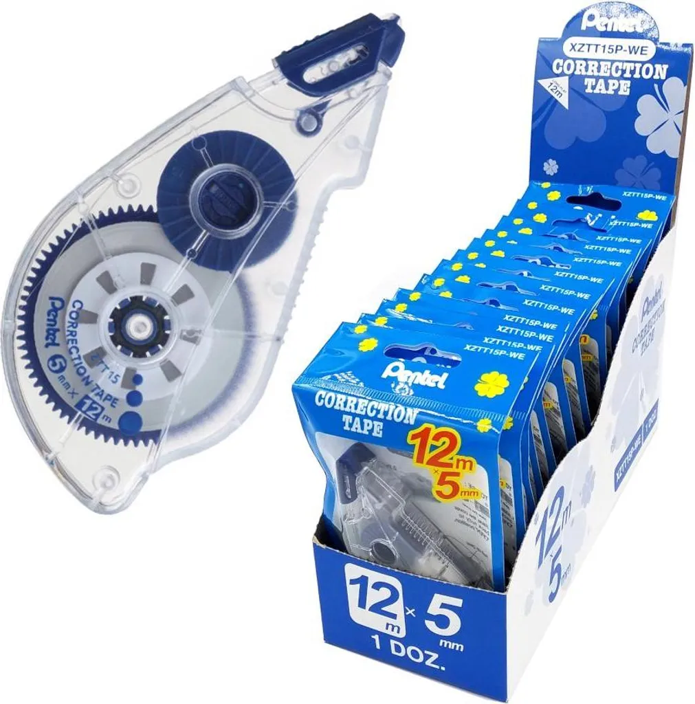 Lot de 12 Rouleaux Correcteurs Pentel 5mm/12m - ZTT15 Haute Qualité