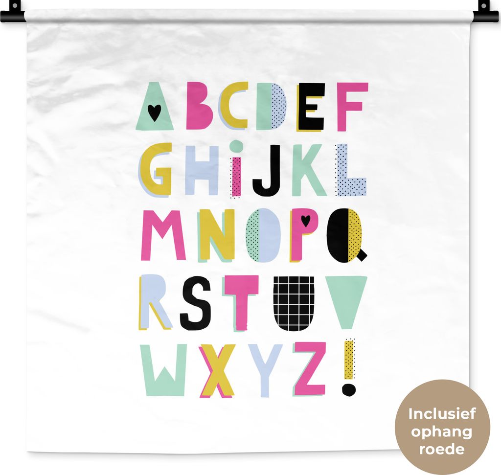 MuchoWow Wandteppich Wandbehang Alphabet - Buchstaben - Weiß 60x60 cm Tapisserie Dekoration Wandtuch - Dekorationen - Wand Decke