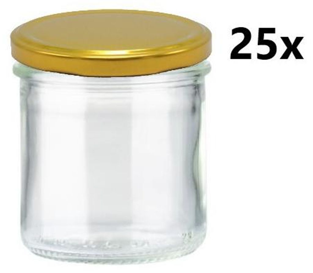 A clear glass jar with a gold lid is shown against a white background, with a quantity indicator on the right.