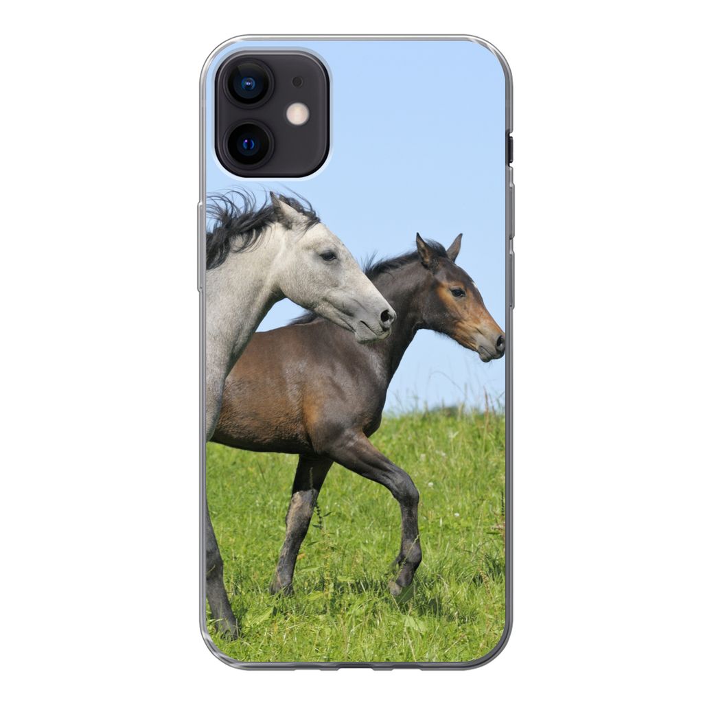MuchoWow Handyhülle Schutzhülle Hülle für iPhone 12 mini Pferde - Tiere - Gras Silikon Softcase Handy Hülle - Bild