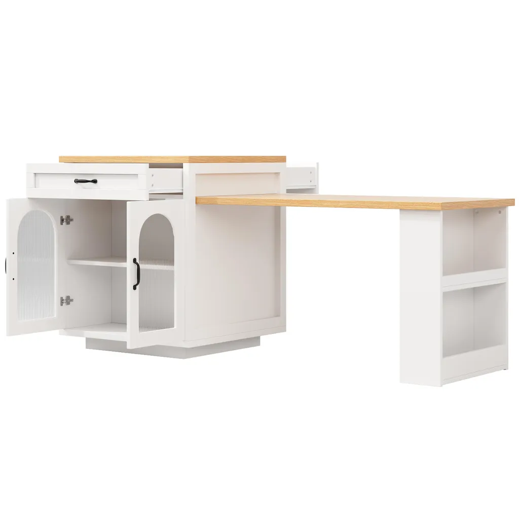 Îlot de cuisine avec éclairage LED et plan de travail extensible en MDF - 7