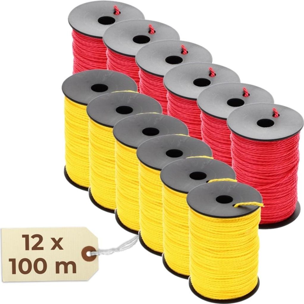 Maurerschnur rot gelb 12er Set Richtschnur 100 m 2 mm reißfeste Schnur Pflasterschnur Bauschnur Mauerschnur Lotschnur Spannschnur Absteckschnur Ve...