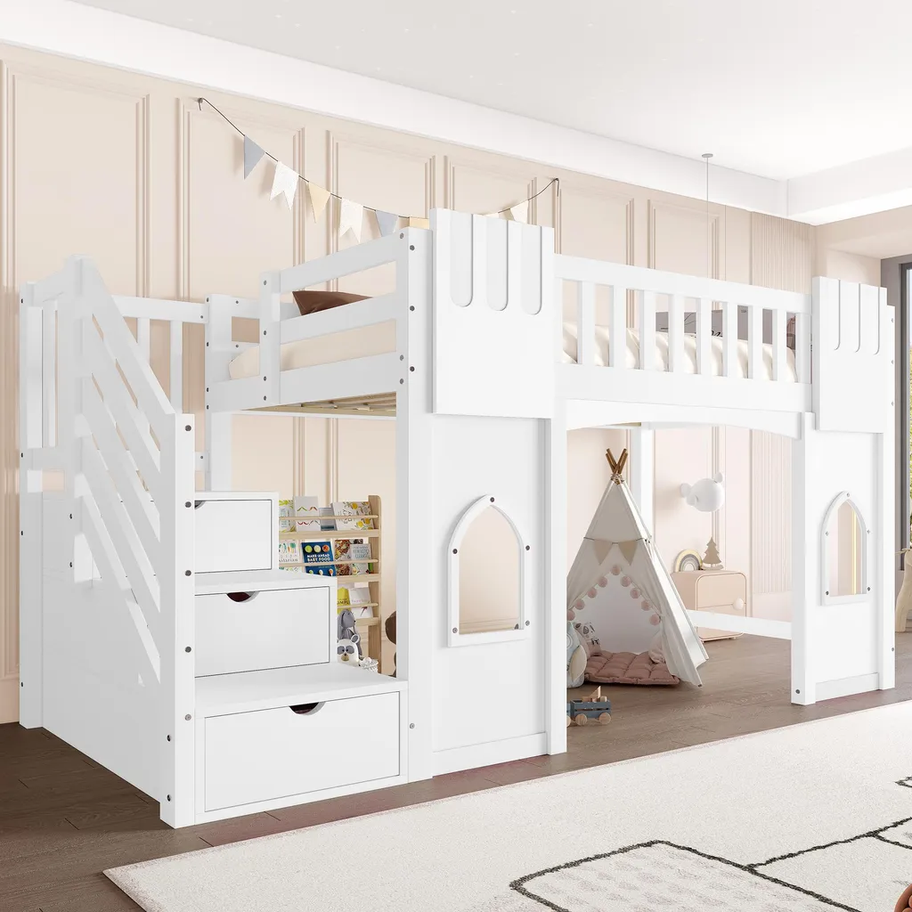 Lit superposé pour chambre d'enfant gain de place 90x200 pin blanc Merax