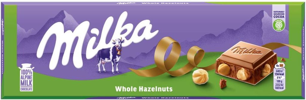 Milka mléčná čokoláda s celými lískovými oříšky 250 G Obrázek produktu 