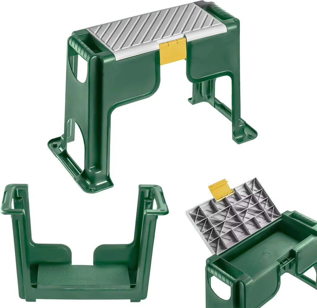 KADAX Tabouret de Jardin à Genoux Pliable Vert - Banc et Boîte 3-en-1