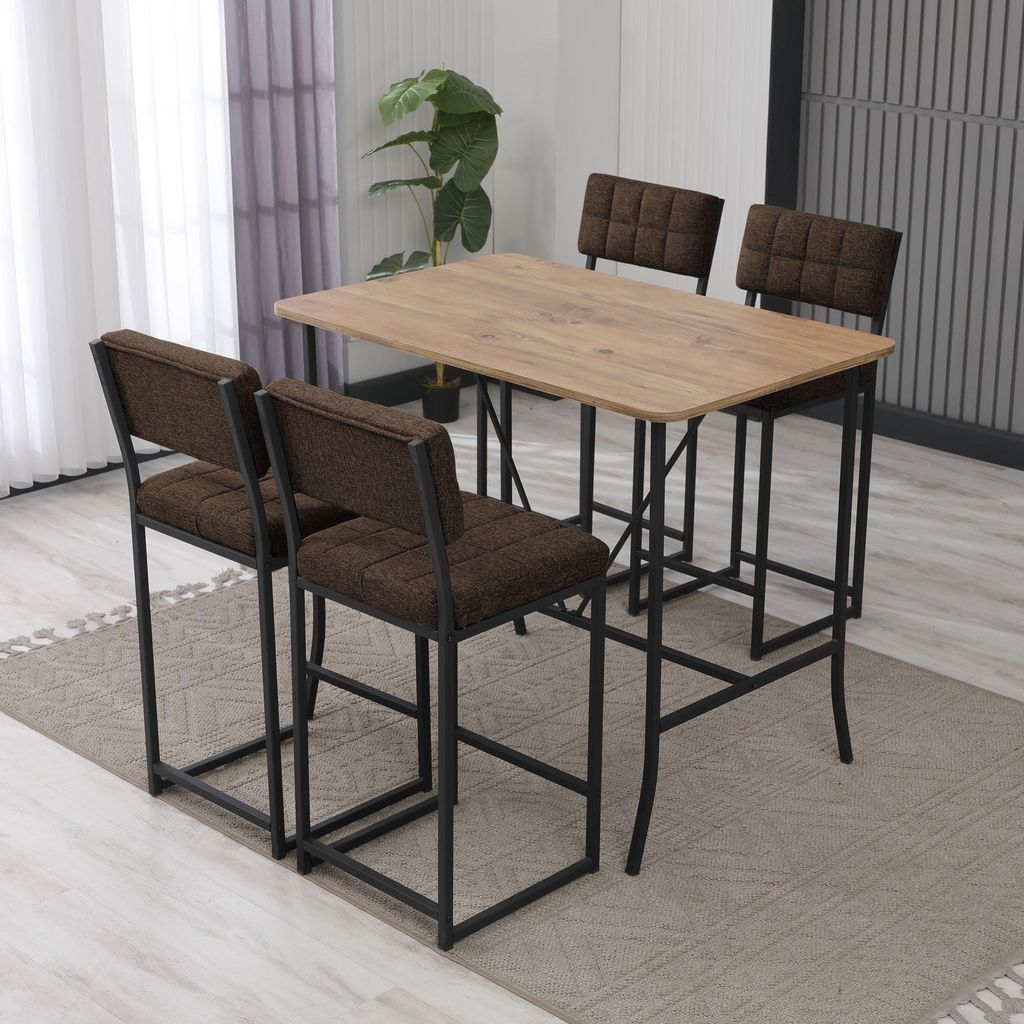 Skye Decor, Retro - Brown, Walnut, Bartisch- und Hocker-Set (5-teilig), Braun, 100% Leinen, 110 x 70 x 92 cm