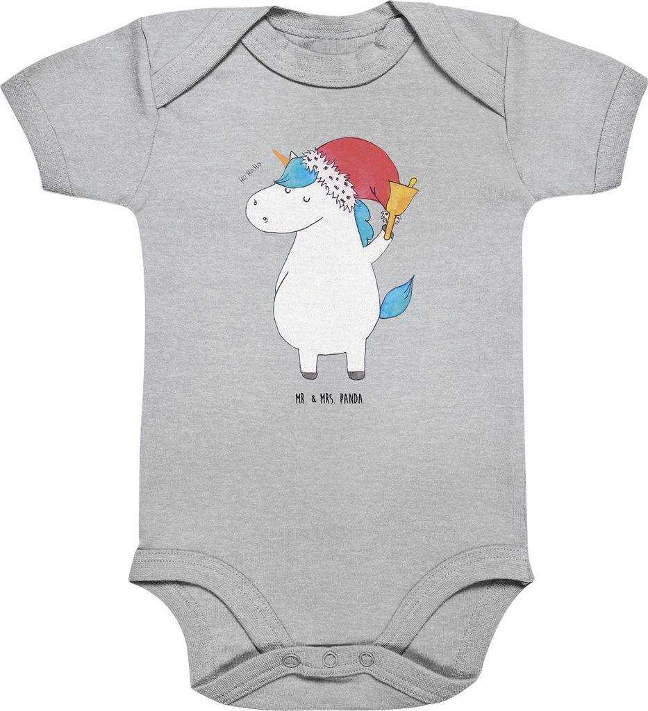 Mr. & Mrs. Panda Babystrampler Einhorn Weihnachtsmann 1. - 3. Monat - Heather Grey - Geschenk, Schoki, Nikolaus, Babybody kurzarm, Strampler, overa...