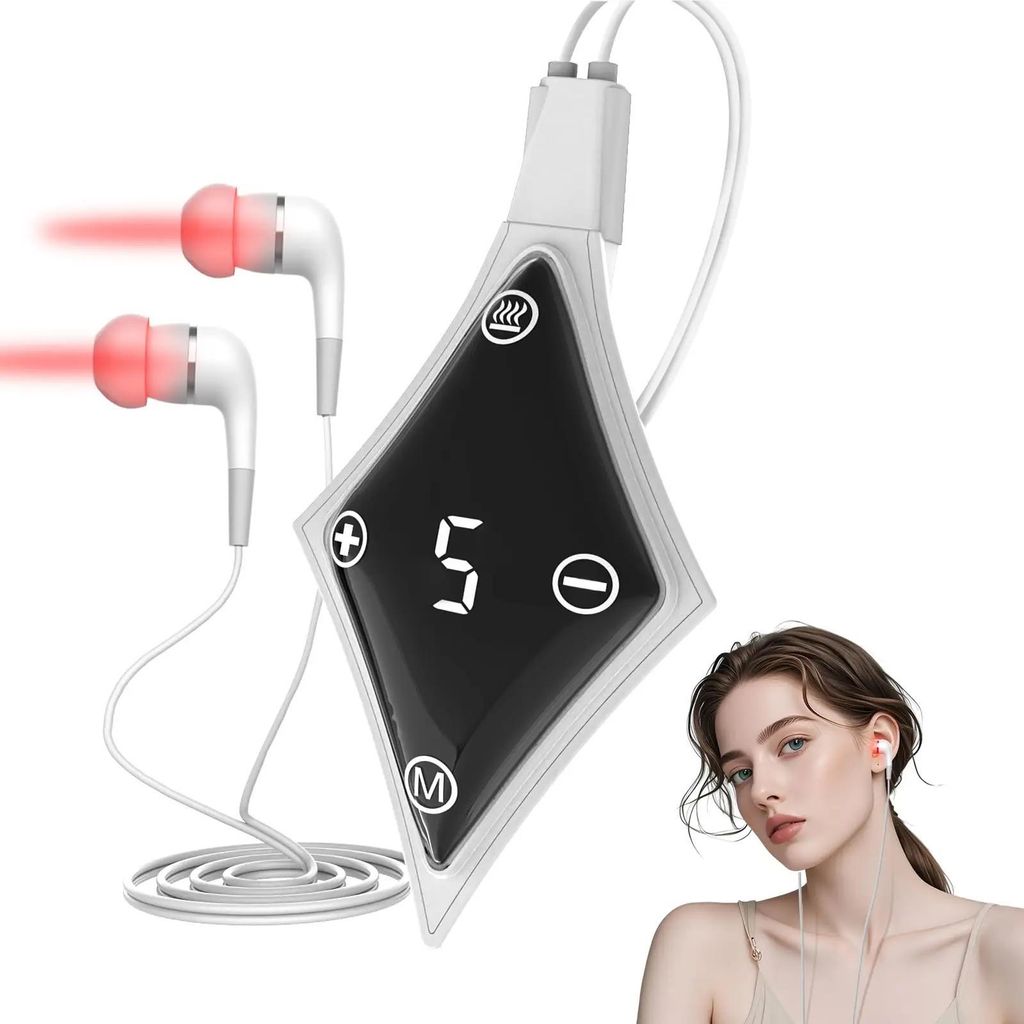 Rotlichttherapie für Ohren & Tinnitus - LLLT 650 nm Laser - Intensitätsstufen 1–5 - Wiederaufladbar 500 mAh - Niedrige Leistung <0,3 W - Weiße...