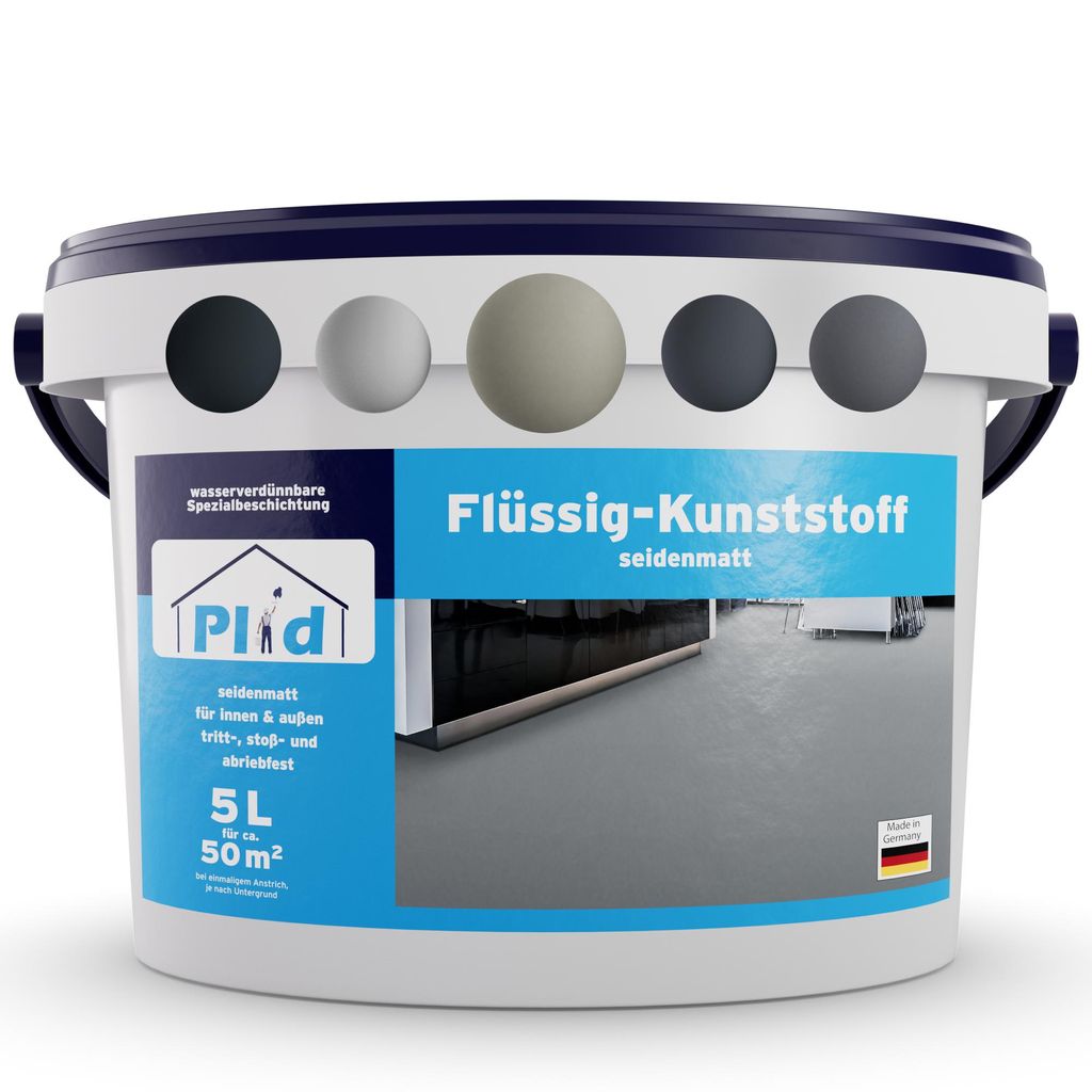 Plid Flüssigkunststoff für Innen & Außen, Betongrau 5L für ca. 25m² - Betonfarbe, Bodenbeschichtung Terrasse, Werkstatt & Keller - Flüssig PVC