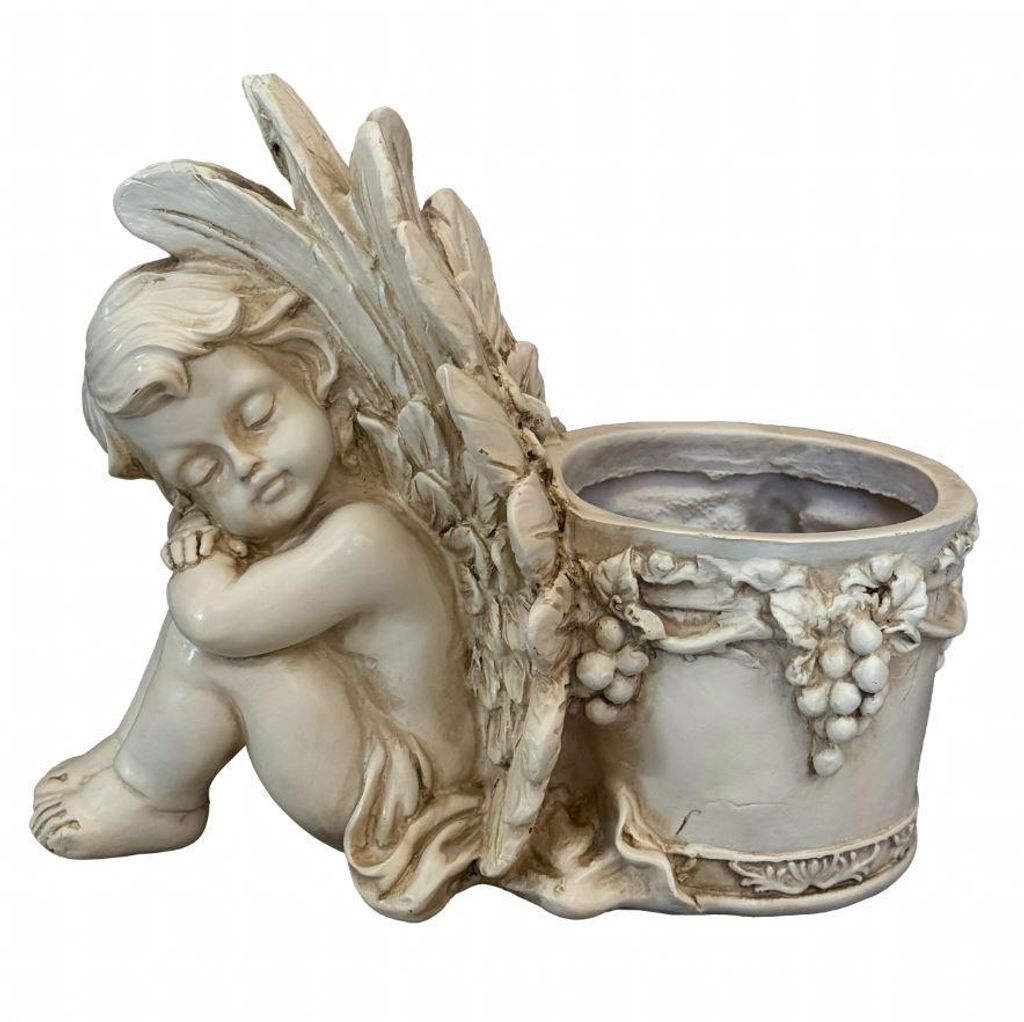 Engel-Grabstein-Figur als Blumentopf und Gartenskulptur