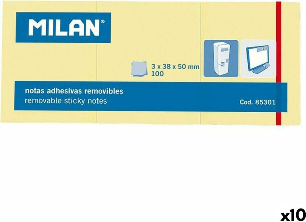 Milan Haftnotizen 3 in 1 Gelb 38 x 50 mm (10 Stück)