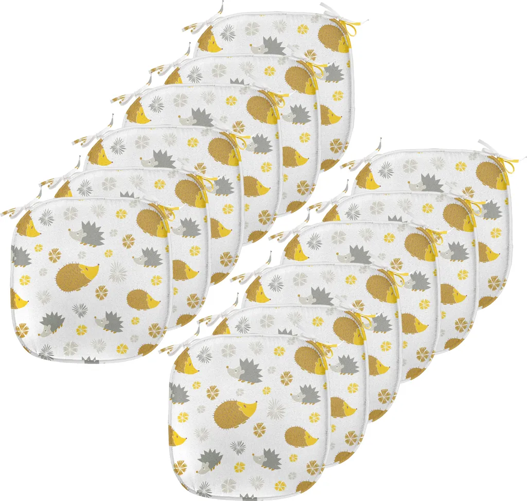 Lot de 12 Galettes de Chaise Cuisine 40x40cm Décor Hérisson Imperméable