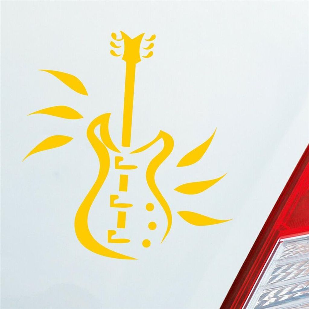 Auto Aufkleber Gitarre E-Gitarre Instrument Metal Rock 10x9 cm Gelb Sticker Heckscheibenaufkleber