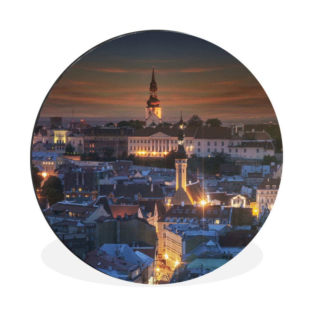 MuchoWow Aluminium Wandkreis Estland - Tallinn - Nacht Ø 90 cm Wanddeko Modern Wohnzimmer - Mauerkreis - Wandbilder - Runde Bild - Bild aus Alum...