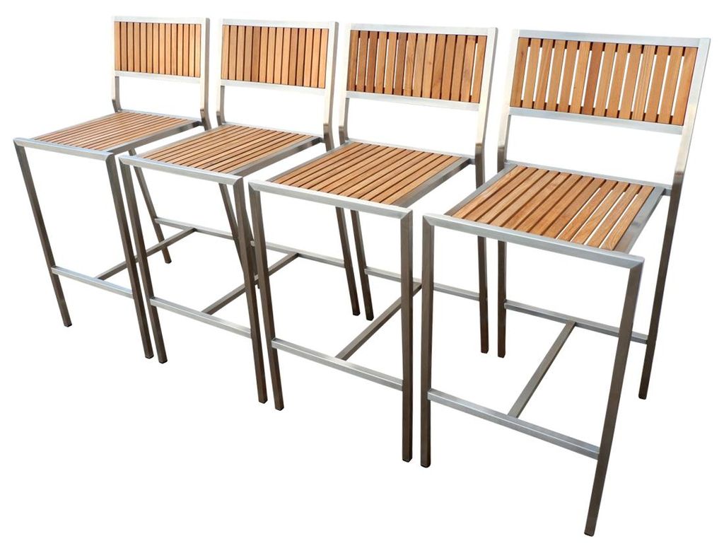 ALEOS. 4 Stück Edelstahl TEAK Barhocker Barsessel Produktbild 