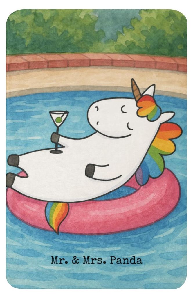 Mr. & Mrs. Panda Wärmedecke Einhorn Cocktail Design 100 x 150 cm - Weiß - Geschenk, Sekt, Unicorn, Spruch, Plaid, Rum, Decke, Kuscheldecke, Einh...