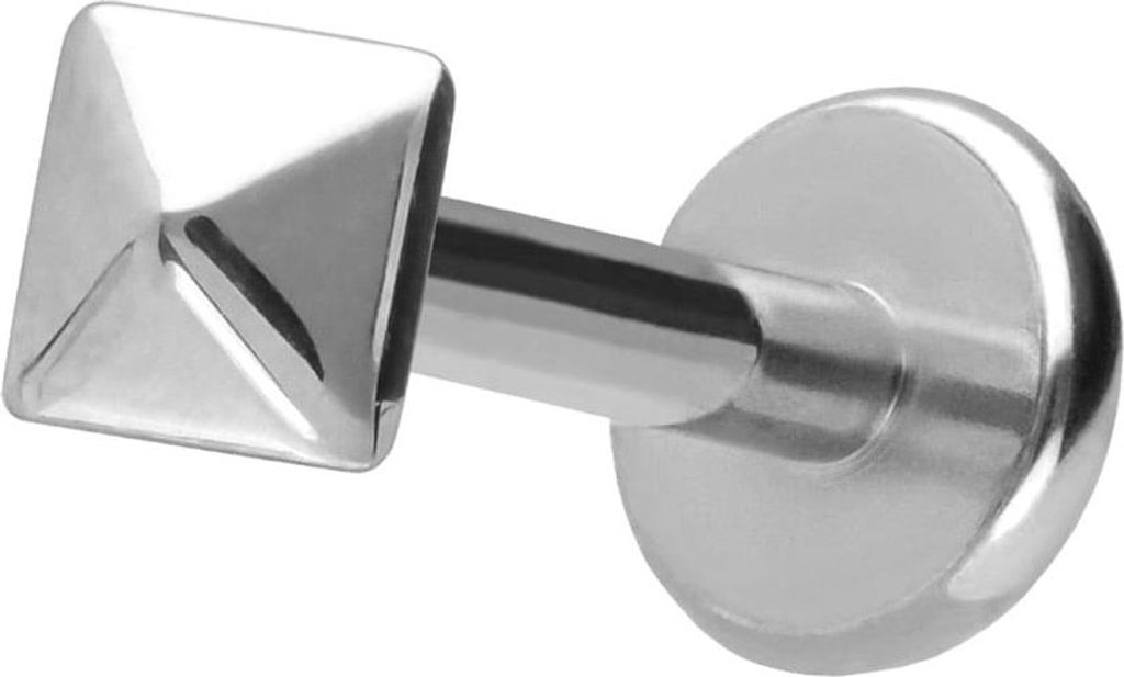 Ohrpiercing, Nasenpiercing Titan Labret mit Push Fit PYRAMIDE Silber Stablänge: 7mm | Stabstärke: 1,2mm