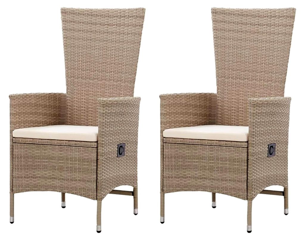 Gartenstühle 2 Stück mit Auflagen aus Poly Rattan Beige, Stapelstühle für Balkon und Garten