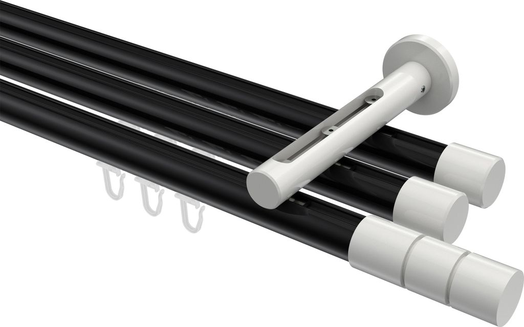 Interdeco Innenlaufstange / Gardinenstange mit Innenlauf Schwarz / Weiß, Typ Siteno Elanto (Rillenzylinder), 20 mm Ø 3-läufig, 280 cm