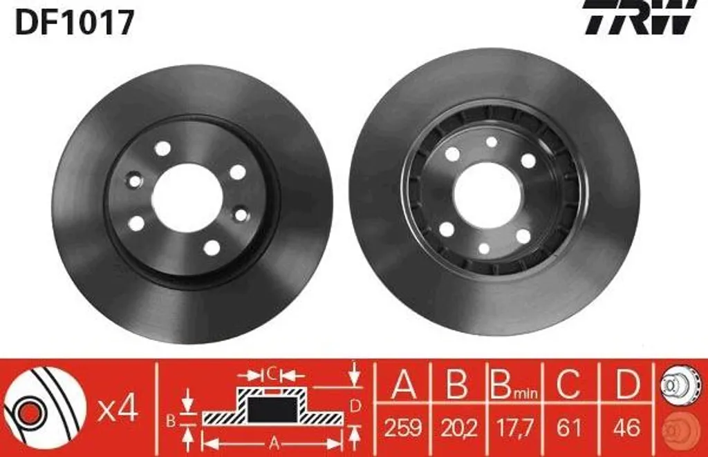 Disque de frein TRW DF1017 OE 7700715081 pour Renault Espace