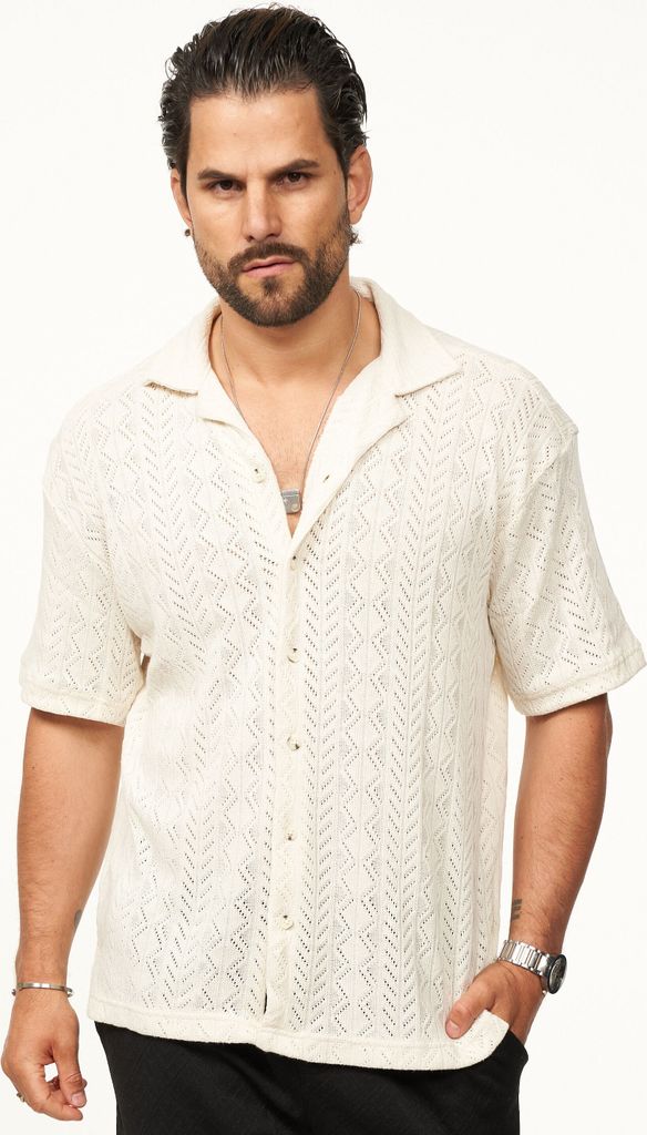 CARISMA Herren Kurzarmhemd für Herren im Vintage Summer-Look im Crochet-Stil Kurzarm Strick Polo-Hemd T-Shirt im Retro-Stricklook