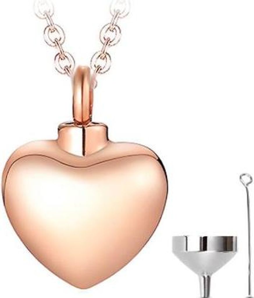 Luxe Ascheanhänger mit Kette - Für Asche, Haare oder Parfum - Gedenkschmuck in Roségold - Inkl. Asfüllhilfe und Aufbewahrungstasche