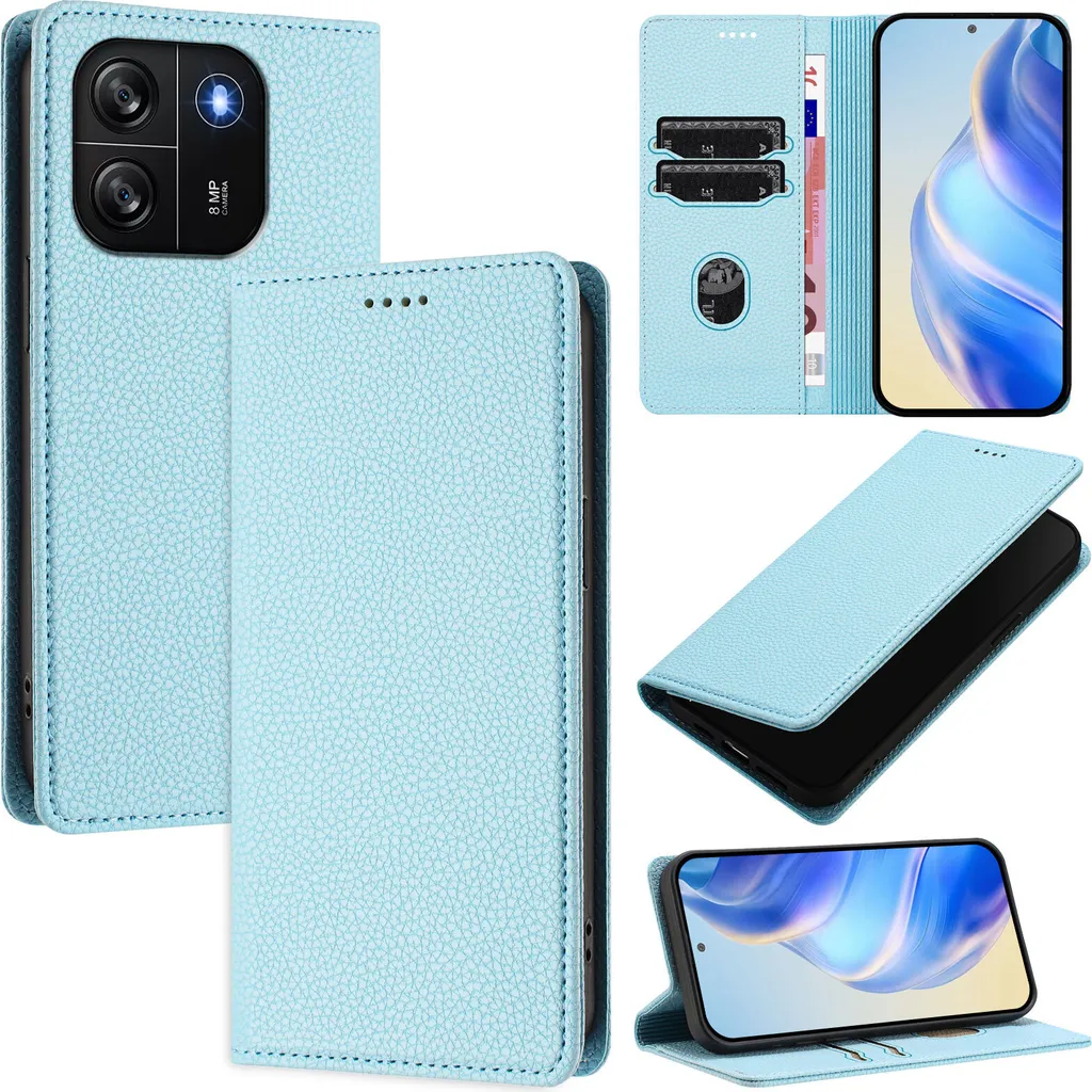 Custodia Protettiva Blackview Wave 6C Azzurro - Pelle Litschi Top