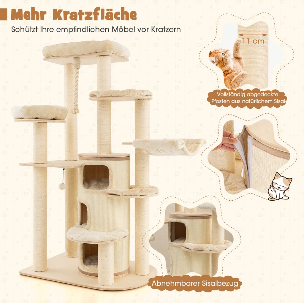 COSTWAY 173cm Kratzbaum Holz, Katzenbaum Groß, Produktbild 6