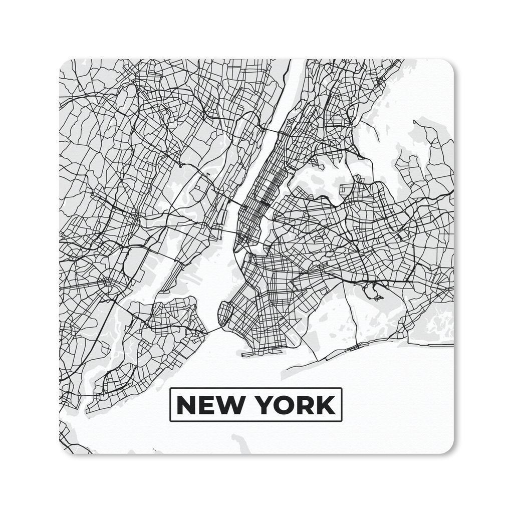 MuchoWow Mauspad Mousepad New York - Stadtplan - Schwarz und weiß - Karte 20x20 cm - Mousepads - Maus Mat - Pad - Mausunterlage - Desk Mat - Bur...