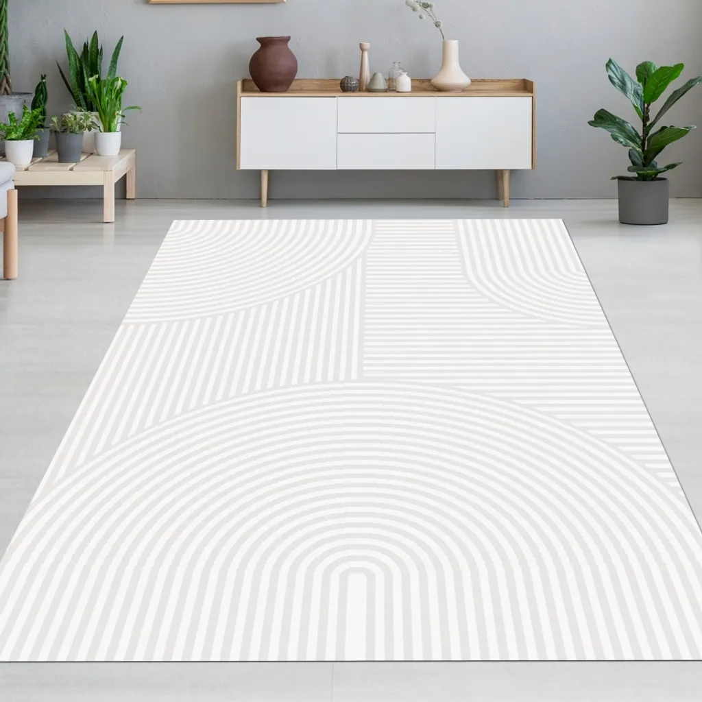Grand tapis de salon crème à poils ras 200x290 cm style contemporain