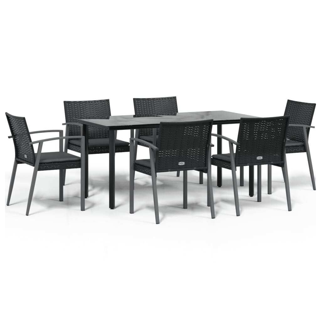 7-tlg. Garten-Essgruppe mit Kissen Poly Rattan und Stahl