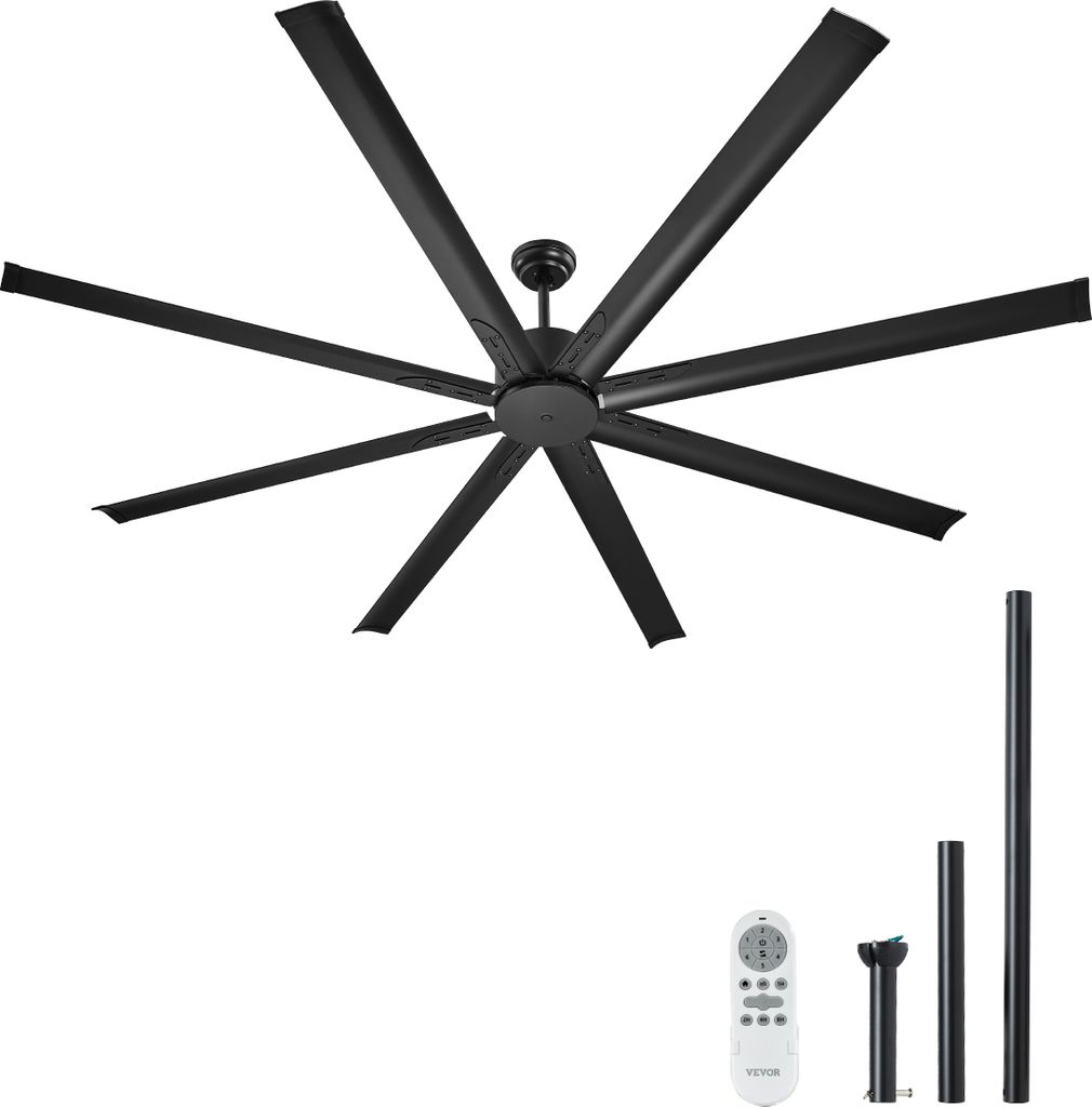 VEVOR Deckenventilator, 213 cm, ohne Licht, umkehrbarer Gleichstrommotor, Schlafzimmer, Wohnzimmer, Terrassenventilator, Innen/Außen, schwarz