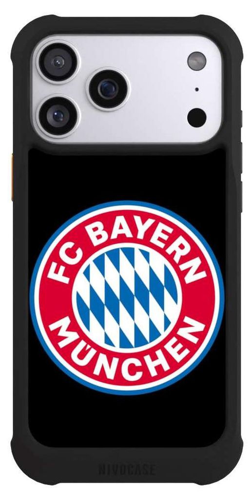 NIVOCASE Hülle für Apple iPhone 17 Pro Max Stoßfeste Handyhülle NIVOmax Case Schwarz FC Bayern München Logo Offizielles Lizenzprodukt