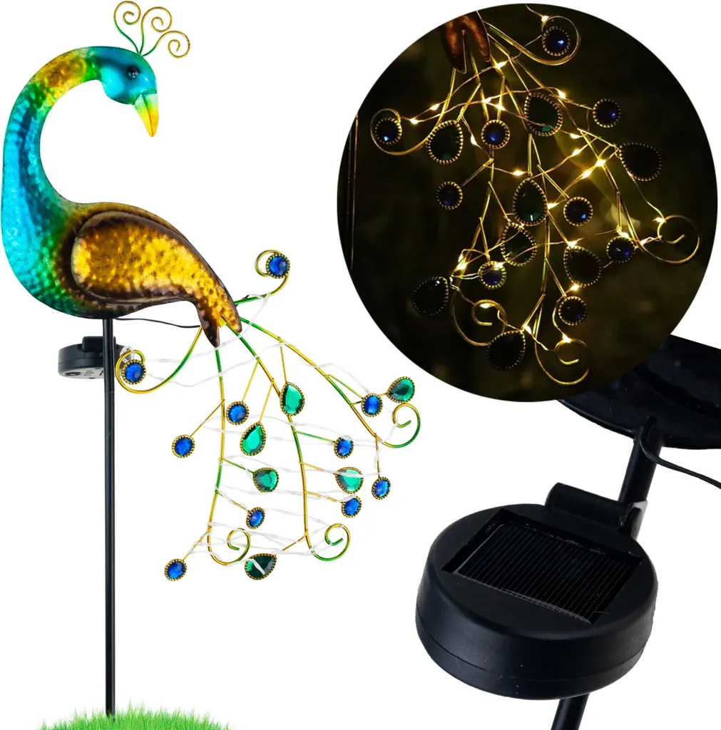 Balise solaire paon LED pour balisage de jardin et ambiance nocturne