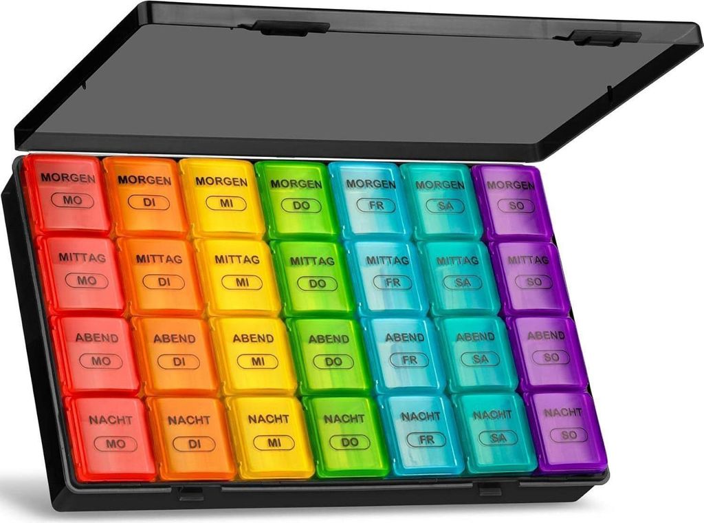 Tablettenbox voor 7 dagen, met grote compartimenten, zwart. Productafbeelding 