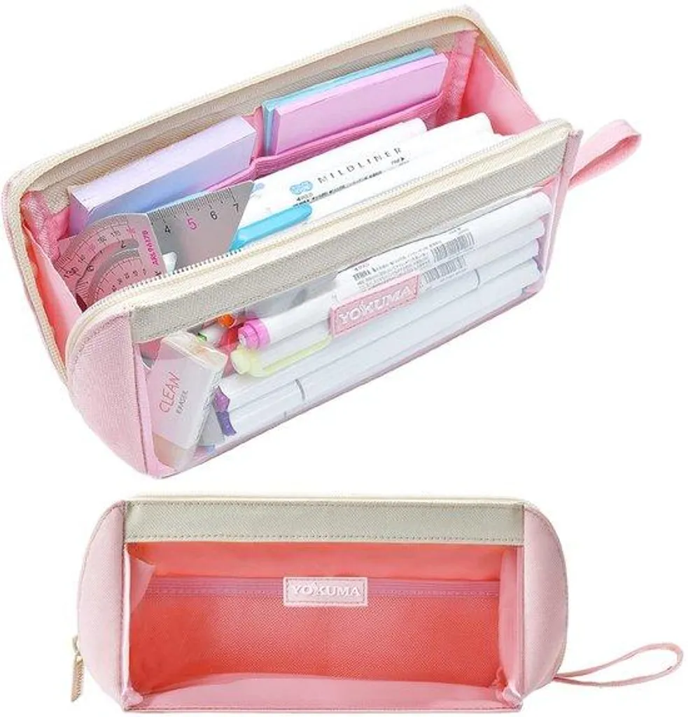 Grande Trousse Scolaire Transparente Rose - Format Spacieux Fille