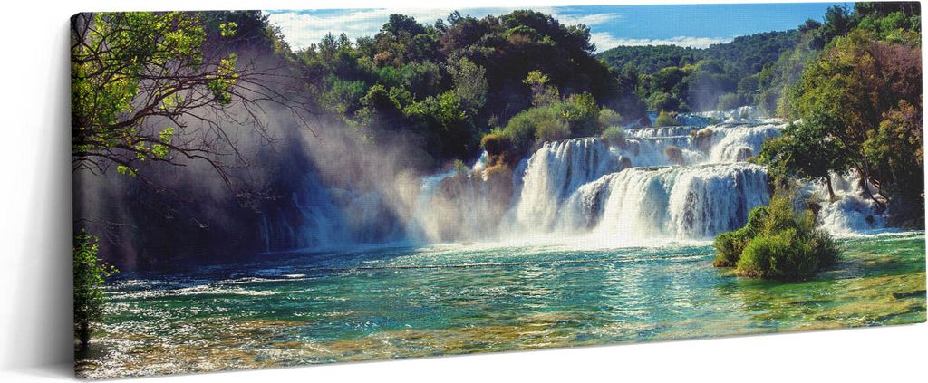 Wald- und Wasserfalllandschaft – Leinwandbild Wandbild – 125x50 cm – Leinwandbilder – Wandbilder – Schlafzimmer – Flur