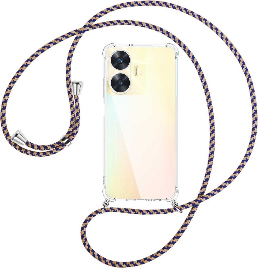 Handykette Backcover-Schutzhülle mit Band (Metall silberfarben) für Realme C55 (6.72'') - blau+beige