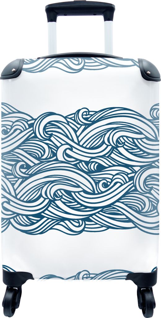 MuchoWow MuchoWow Koffer Handgepäck Trolley Rollkoffer Kleine Reisekoffer mit 4 Rollen - Muster - Wellen - Meer - Cabin Size < 55x40x23 cm & 5...