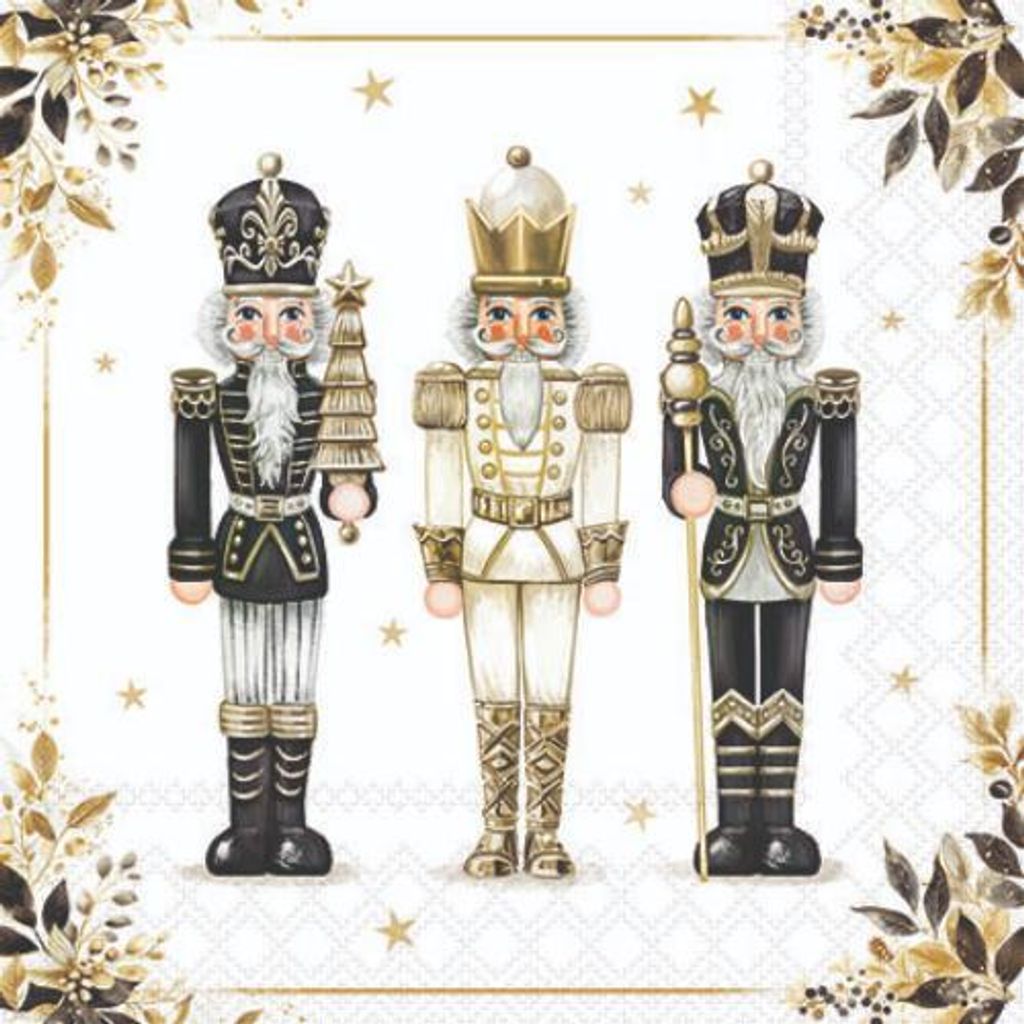 Weihnachten Servietten 25x25 cm 3-lagig 20 Stück Royal nutcrackersMix Nussknacker schwarz-weiß-gold