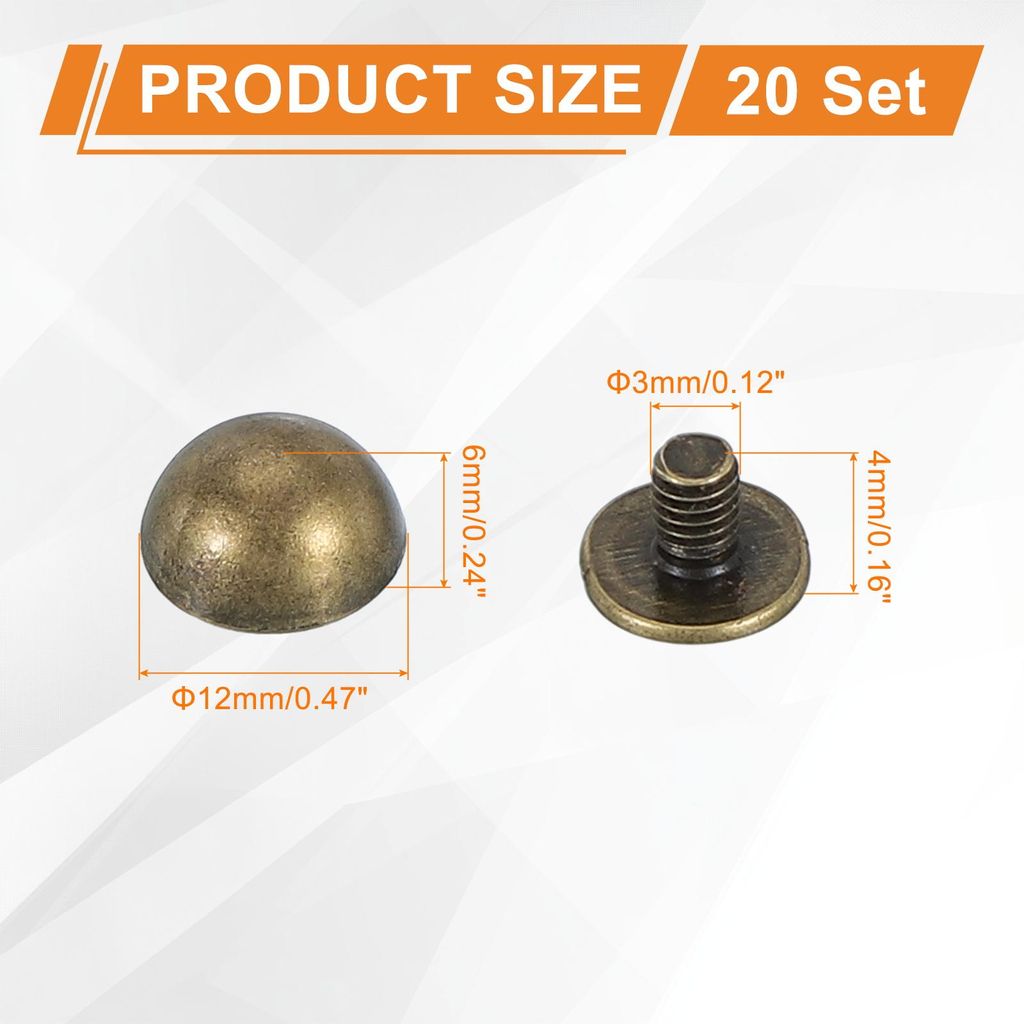 1/2 Zoll Kuppel-Spike-Nieten, 20 Sets, Pilzkopf-Nieten mit rundem Kopf, Spike-Nieten mit Schraubverschluss, Nieten fš¹r Lederbekleidung, Bastelg...