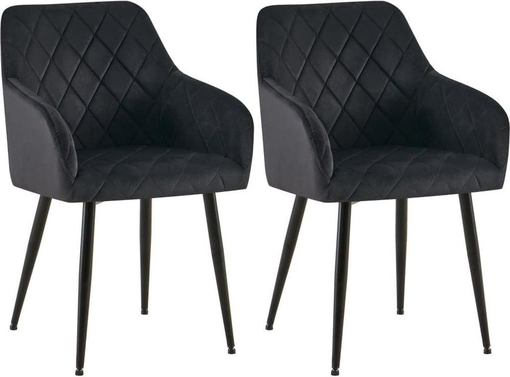 2-teiliges Esszimmerstuhl-Set – Samtsitze – bequeme Sitzposition, bis zu 150 kg | Farbe: Schwarz | Material Chassis: Metall mattschwarz