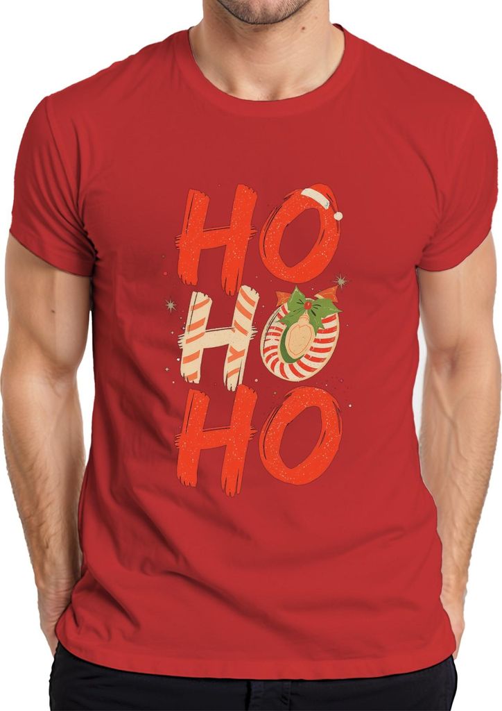 HO HO HO Weihnachten Weihnachtskugel Zuckerstange Retro festlich Herren T-Shirt, Rot, XL