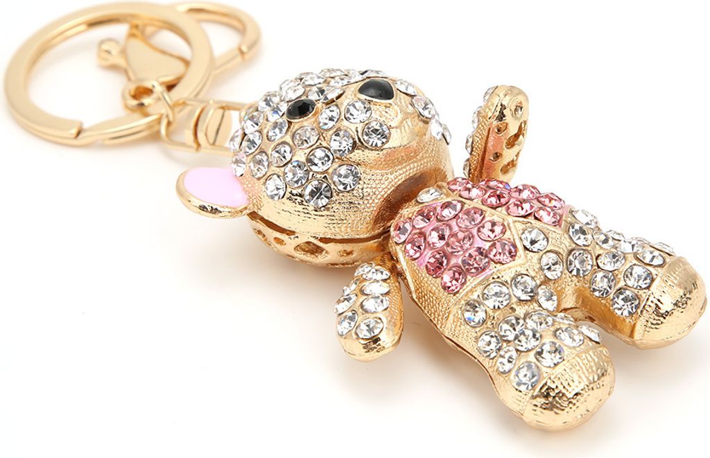 Eleganter rosa Bär-geformter Ring, funkelnder Schlüsselbund aus rostfreier Legierung mit Kristallen für Handtaschen, Geldbörsen und Handys