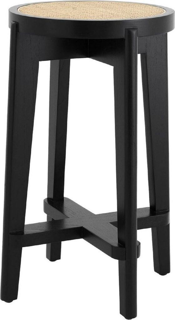 Casa Padrino Luxus Barhocker Schwarz / Naturfarben Ø 44 x H. 67 cm - Runder Massivholz Barstuhl - Bar Möbel